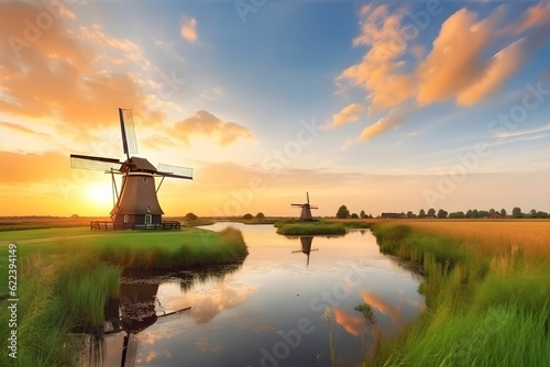 Dutch windmill landscape