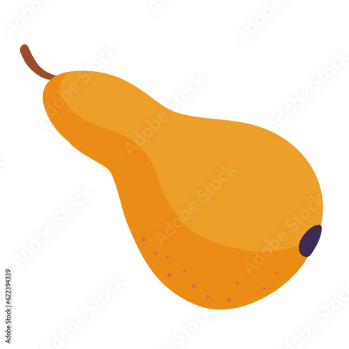 Pear fruit in flat cartoon style. Vector illustration, isolated on white background. Farm market element, healthy nutrition menu 
