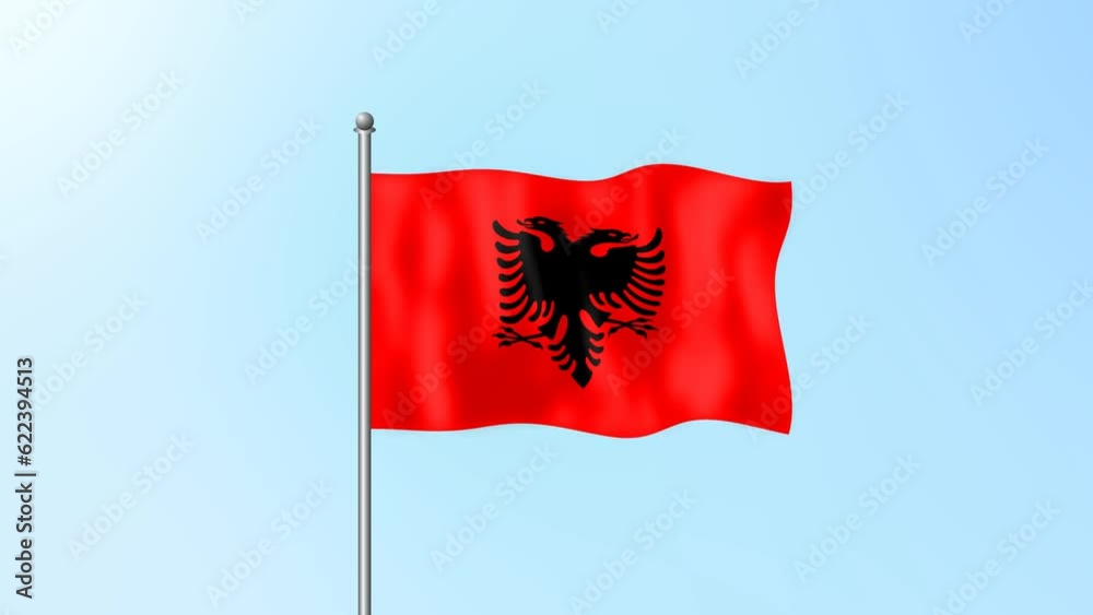 Albania flag waving on beautiful clean blue sky footage background. 4k