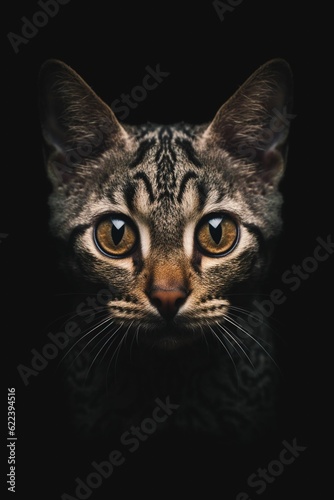 AI generated illustration of a beautiful tabby cat with big brown eyes