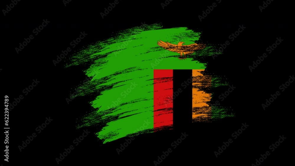 4K Paint Brush Zambia Flag with Alpha Channel. Waving Brushed Zambian