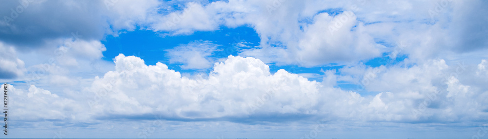 Blue sky and white clouds. Wide photo.