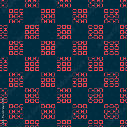 Red line NFT blockchain technology icon isolated seamless pattern on black background. Non fungible token. Digital crypto art concept. Vector