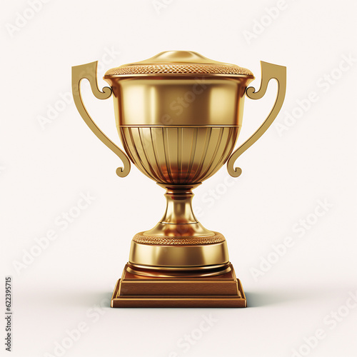 Golden champion cup on white background