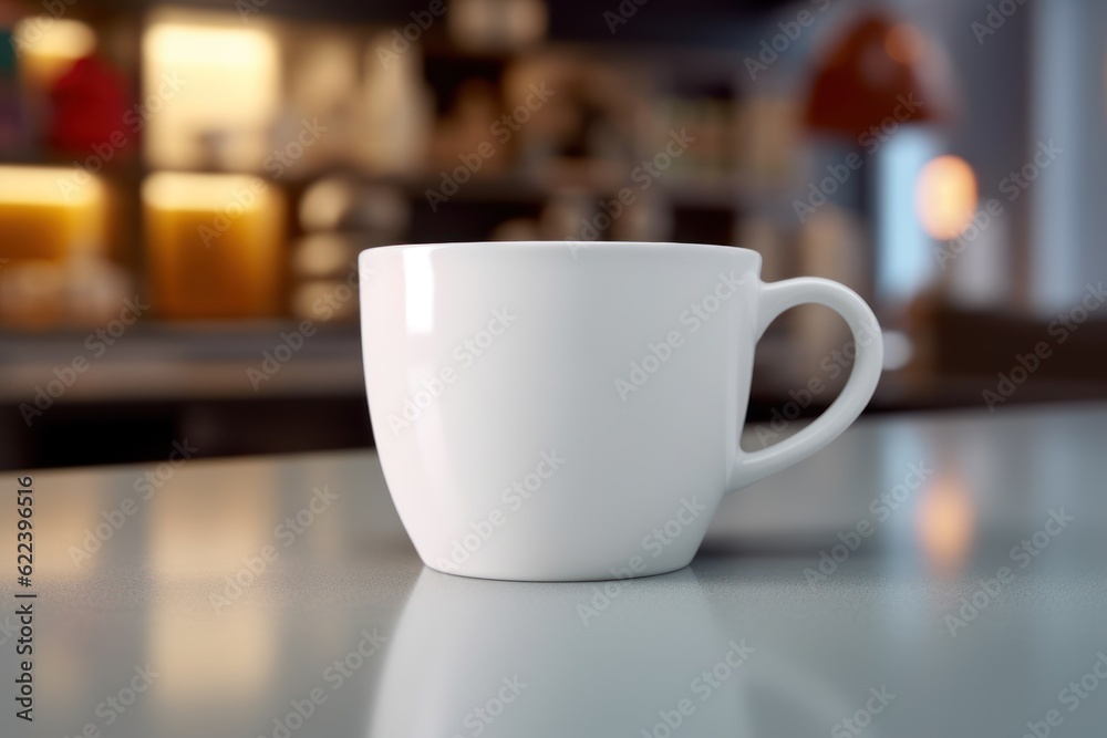 clean mockup of  white cup on the table in modern interior, ai tools generated image