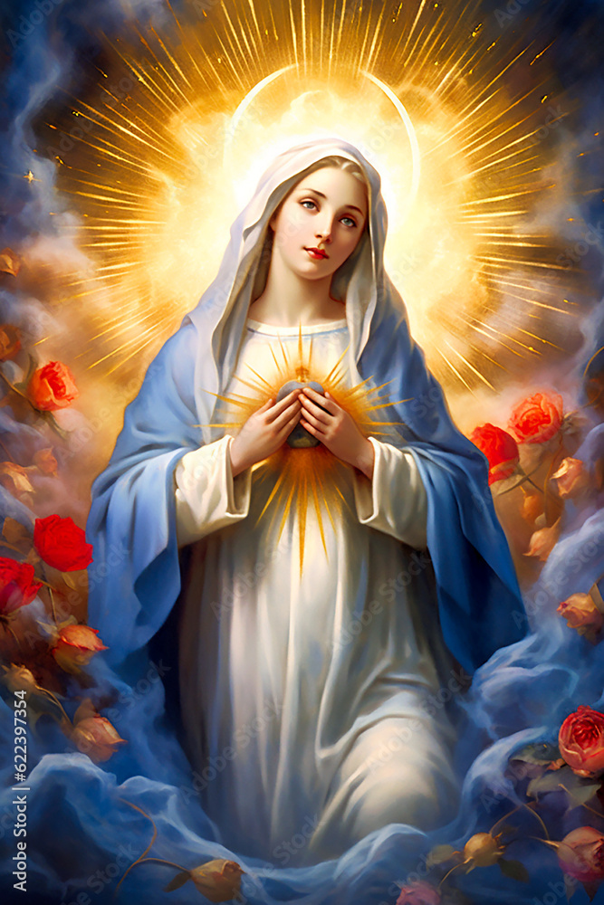 Immaculate Heart of the Holy Mary. AI generativ. - obrazy, fototapety, plakaty 