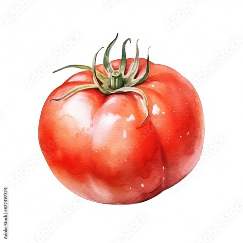 Fresh Organic Tomato Vegetable Background, Square Watercolor Illustration. Healthy Vegetarian Diet. Ai Generated Soft Colored Watercolor Illustration with Delicious Juicy Tomato Vegetable.