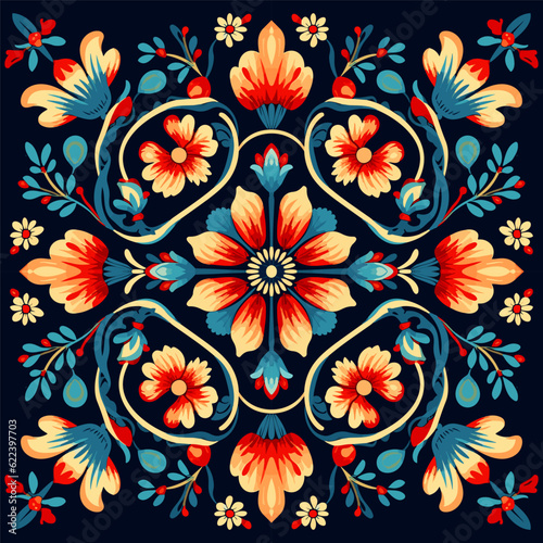 Ethnic floral pattern traditional folk old ancient antique tribal ethnic. Ornate elegant luxury background symmetrical.
