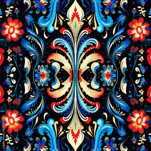 Ethnic floral pattern traditional folk old ancient antique tribal ethnic. Ornate elegant luxury background symmetrical.