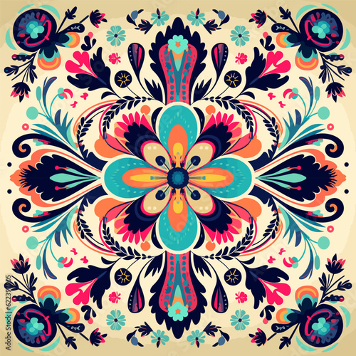 Ethnic floral pattern traditional folk old ancient antique tribal ethnic. Ornate elegant luxury background symmetrical.