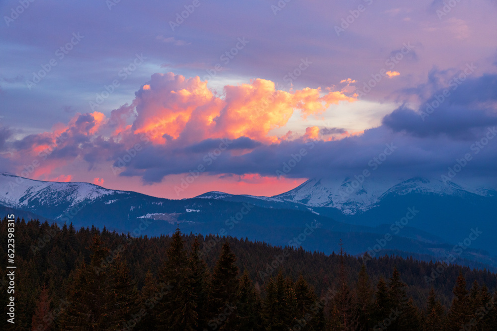 Colored clouds in the evening sky