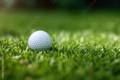 selective focus. white golf ball near hole on green grass good for background