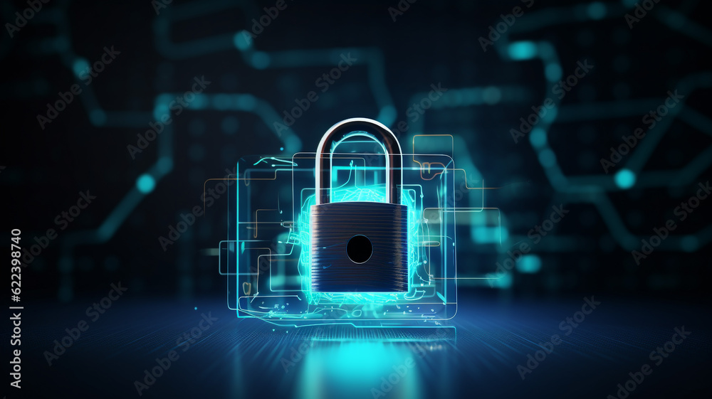 Cyber security concept background with blue neon glow Cyber security concept background with blue neon glow