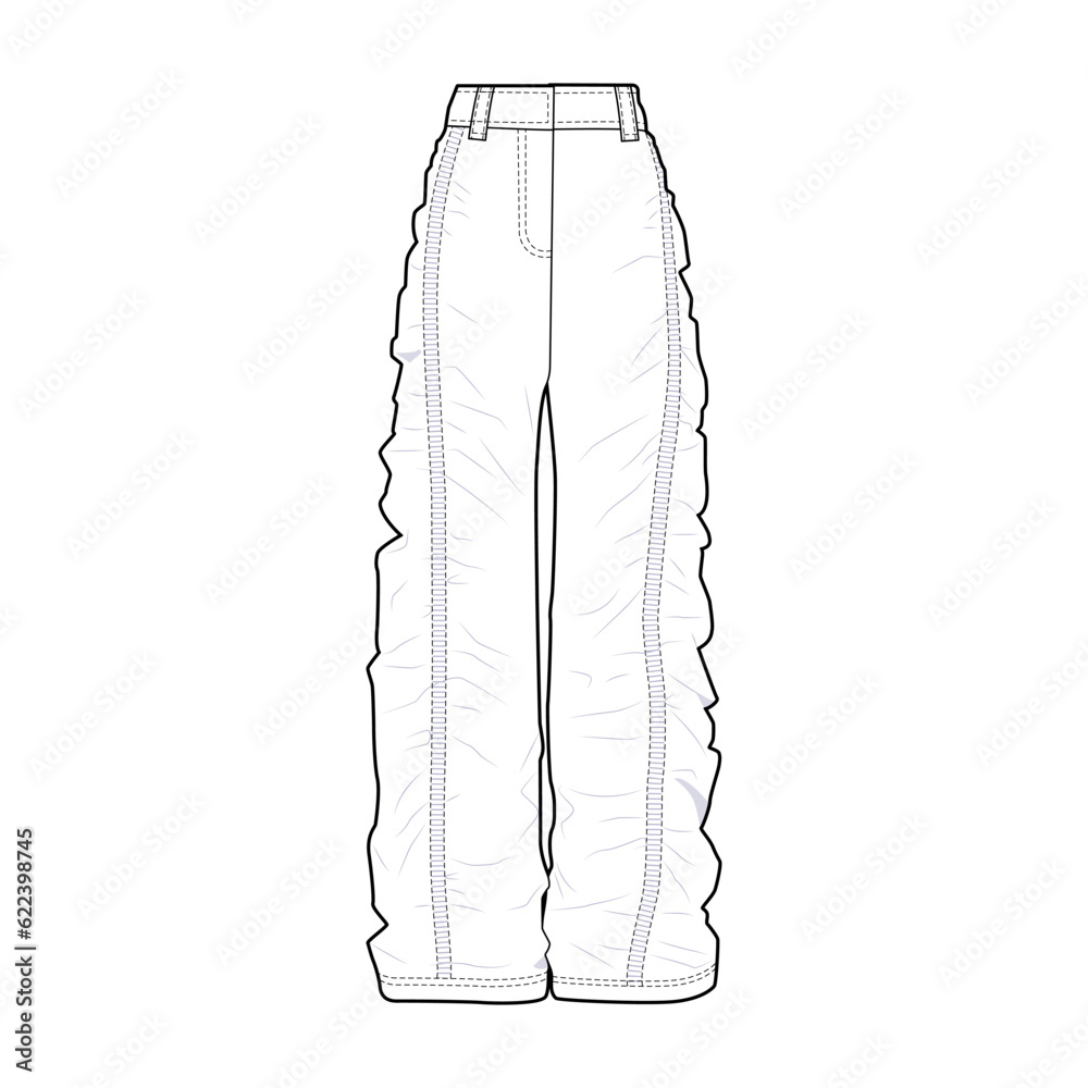 Ruched Drawstring Pants pants front view fashion flat sketch for Tech