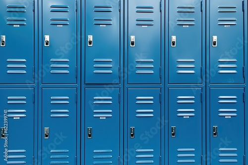 Blue school lockers. Student lockers in the style of American schools, Generative AI