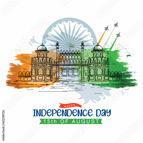 Happy Independence Day of India. monument and Landmark. white background abstract vector illustration graphic design.
