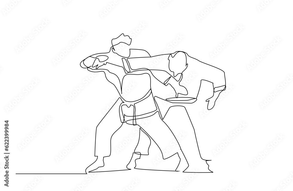 two people close combat karate taekwondo aikido fight practice sport line art