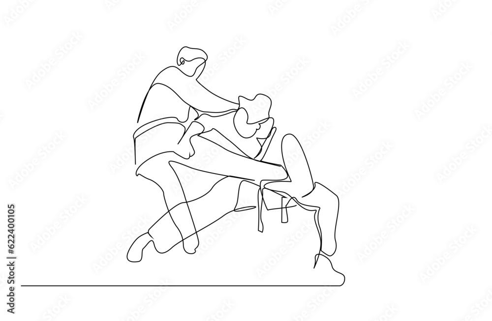 two people close combat karate taekwondo aikido fight practice sport line art