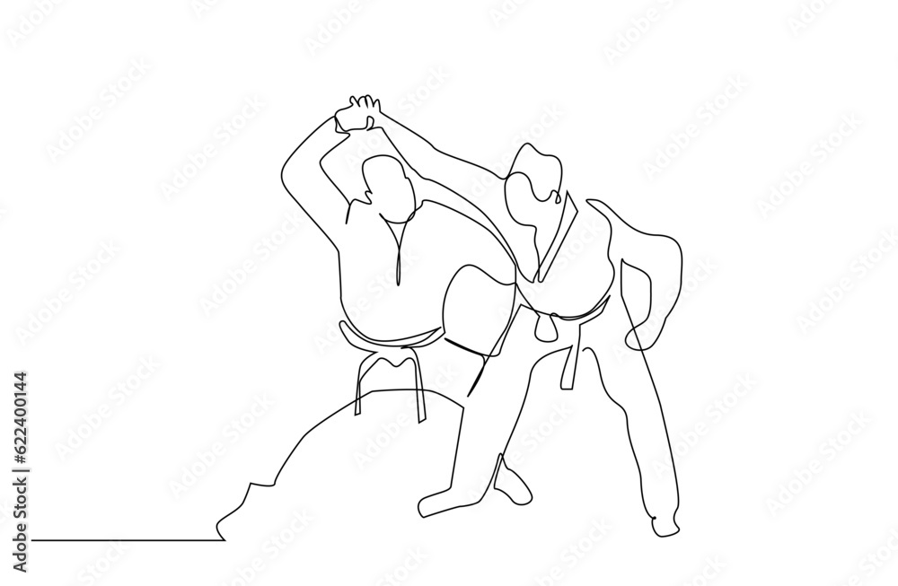 two people close combat karate taekwondo aikido fight practice sport line art