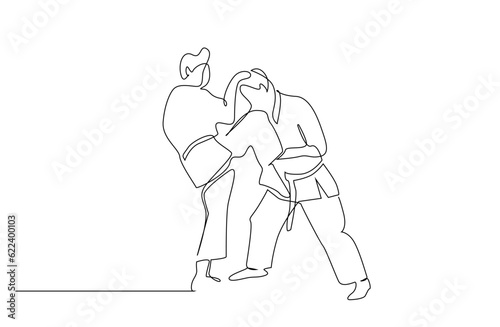 two people close combat karate taekwondo aikido fight practice sport line art