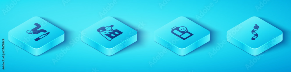 Set Isometric Cigarette, Smoke from factory, Snake and Beaker with toxic liquid icon. Vector Set Isometric Cigarette, Smoke from factory, Snake and Beaker with toxic liquid icon. Vector