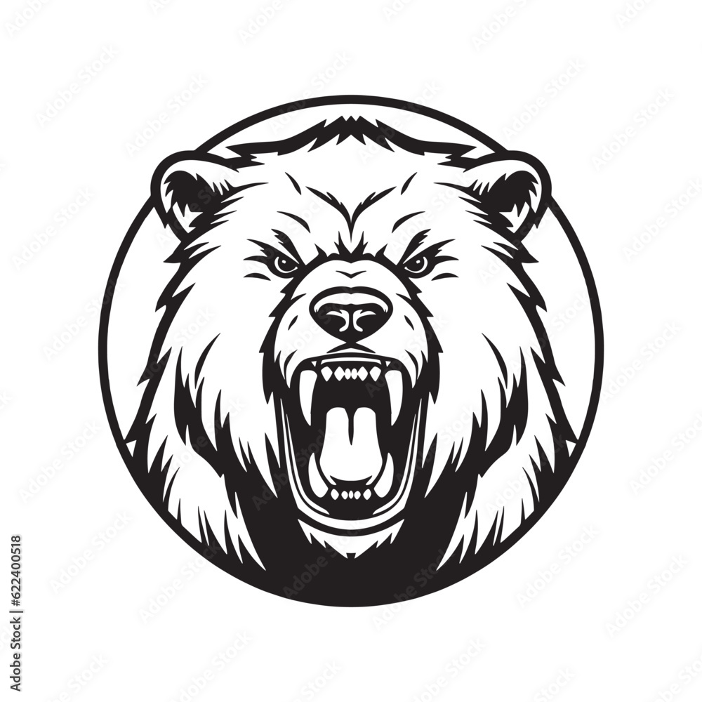 Growling bear head isolated on white background. Logo. Vector illustration. Growling bear head isolated on white background. Logo. Vector illustration.