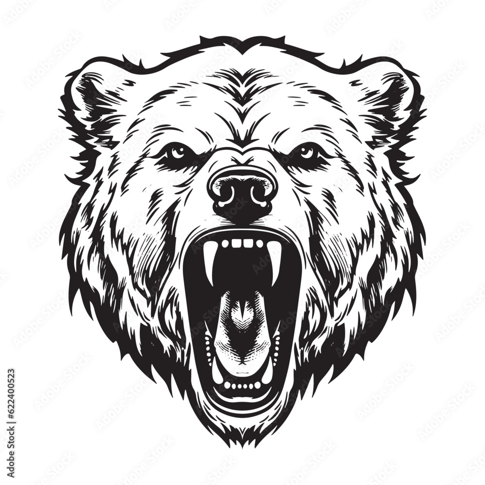 Growling Bear Head Isolated On White Background Vector Illustration Growling Bear Head Isolated On White Background Vector Illustration