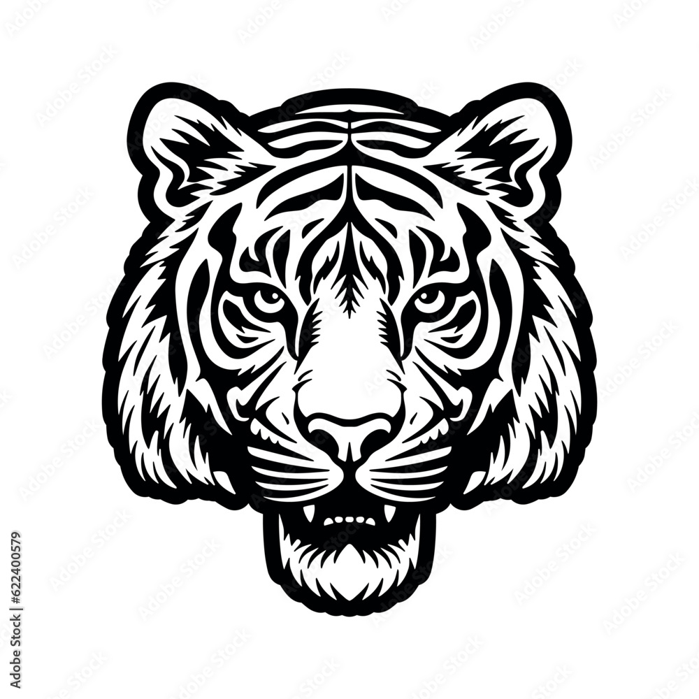 Tiger head silhouette, vector illustration on a white background Tiger head silhouette, vector illustration on a white background