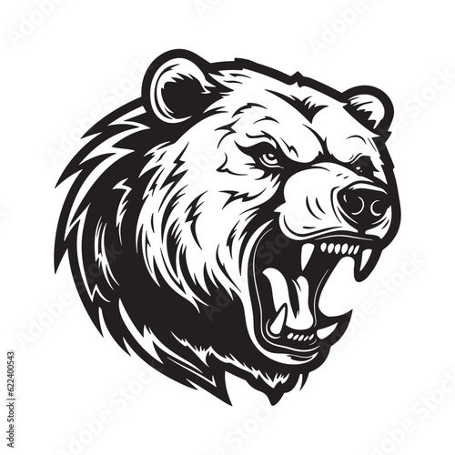 Vector roaring bear isolated on white background. Furious bear head.