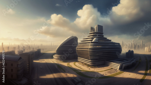 Futuristic urban skyline,Fictional City Skyline, 