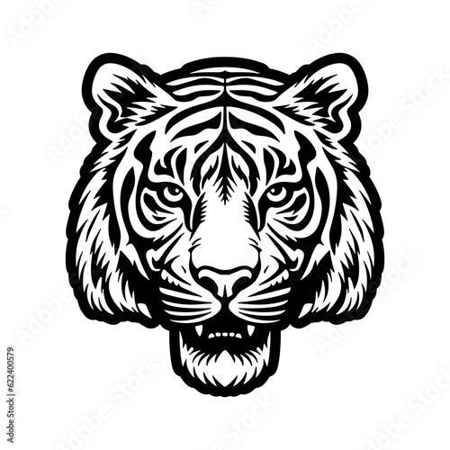 Tiger head silhouette, vector illustration on a white background