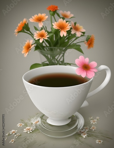 cup of tea with flowers, generated by ai