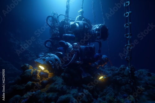 industrial submarine harvesting manganese nodule,  Photographic Capture of a Field of Manganese Nodules Underwater, Unveiling the Fascinating Underwater Landscape and Geological Phenomena