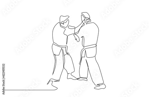 two people close combat karate taekwondo aikido fight practice sport line art