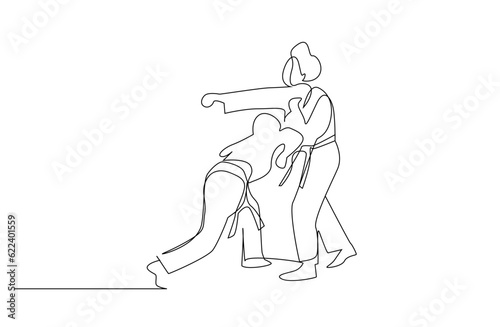 two people close combat karate taekwondo aikido fight practice sport line art