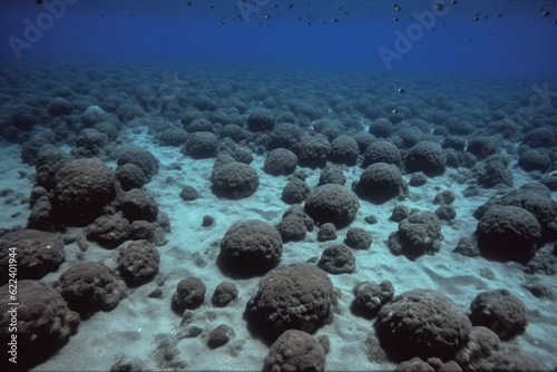 Hidden Treasures: Photographic Capture of a Field of Manganese Nodules Underwater, Unveiling the Fascinating Underwater Landscape and Geological Phenomena