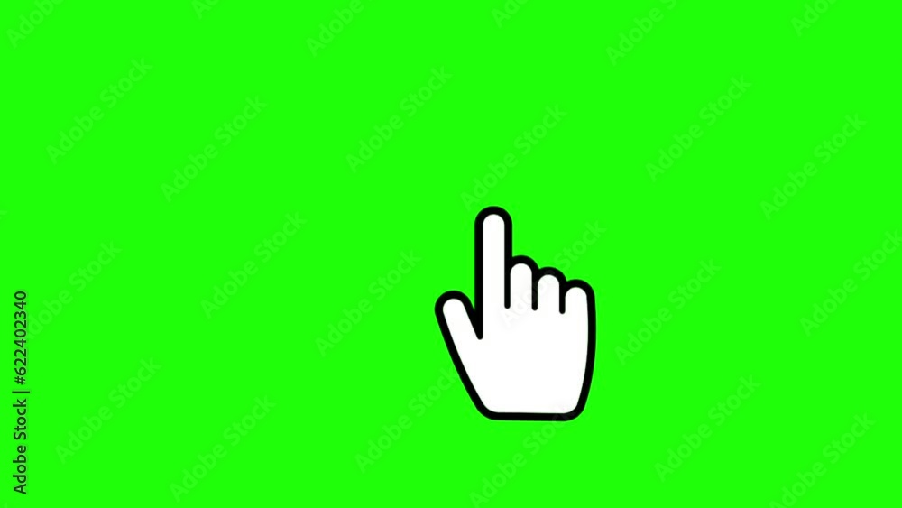 animation template. hand icon touching screen on green background