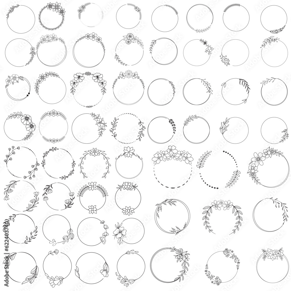 Floral wreaths, big set of floral round frames vector illustration. Perfect for invitations, greeting cards, quotes, blogs, Wedding Frames, posters and more