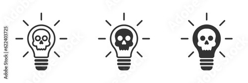 Light bulb icon with skull symbol inside. Vector illustration.