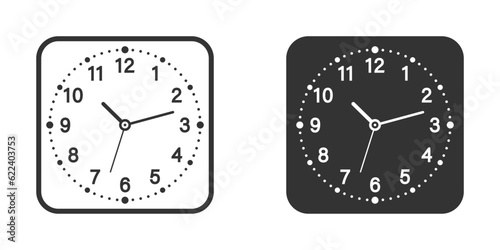 Square clock face icon. Vector illustration.