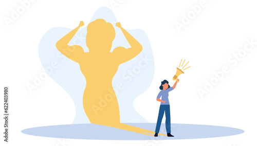 Business ambition leader woman vector illustration concept. Superwoman cape challenge leadership. Super shadow businesswoman success achievement. Career progress person goal. Motivation vision idea