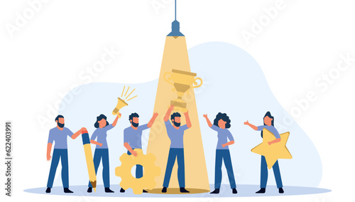 Talent businessman vector concept illustration. Career employee person job worker find. Search spotlight success man candidate. Recruit office leader hiring. Vacancy company choose unique interview