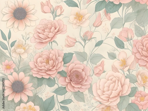 Beautiful vintage floral background design, banner in soft pastel colours 