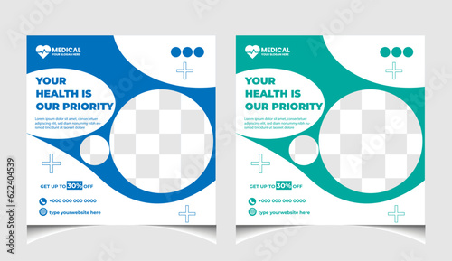 Healthcare or medical social media post template design.