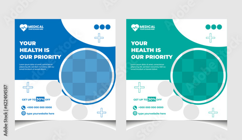 Healthcare or medical social media post template design.