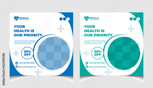 Healthcare or medical social media post template design.
