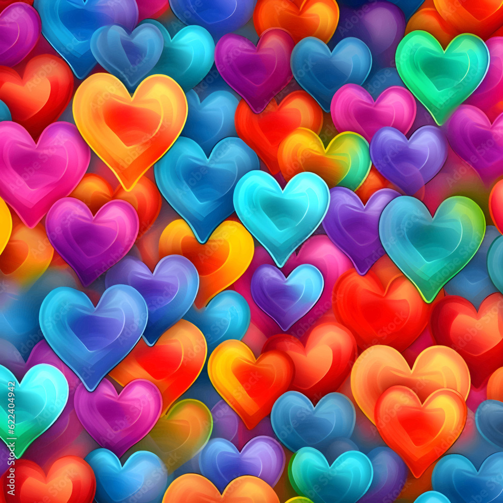 Background in patterns of colorful hearts