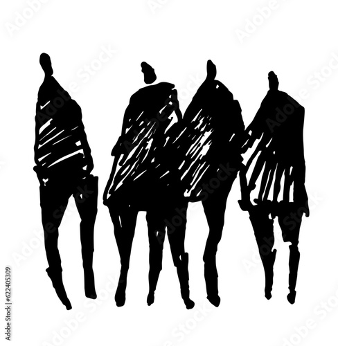 Group of people black and white, stylized people silhouettes