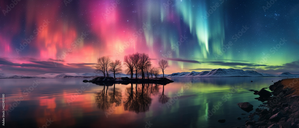 Beautiful landscape of aurora at night