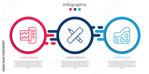 Set line Seismograph, Crossed ruler and pencil and Ground. Business infographic template. Vector